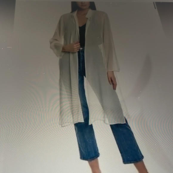 NWT EILEEN FISHER CRINKLED SHEER CREAM SILK MIDI JACKET - Picture 1 of 9